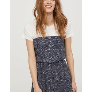 NWT H&M Strapless Navy Polka Dot Jersey Dress